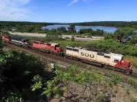 SOO 6035 leads three other EMD products through Desjardins with empty unit ethanol train behind them