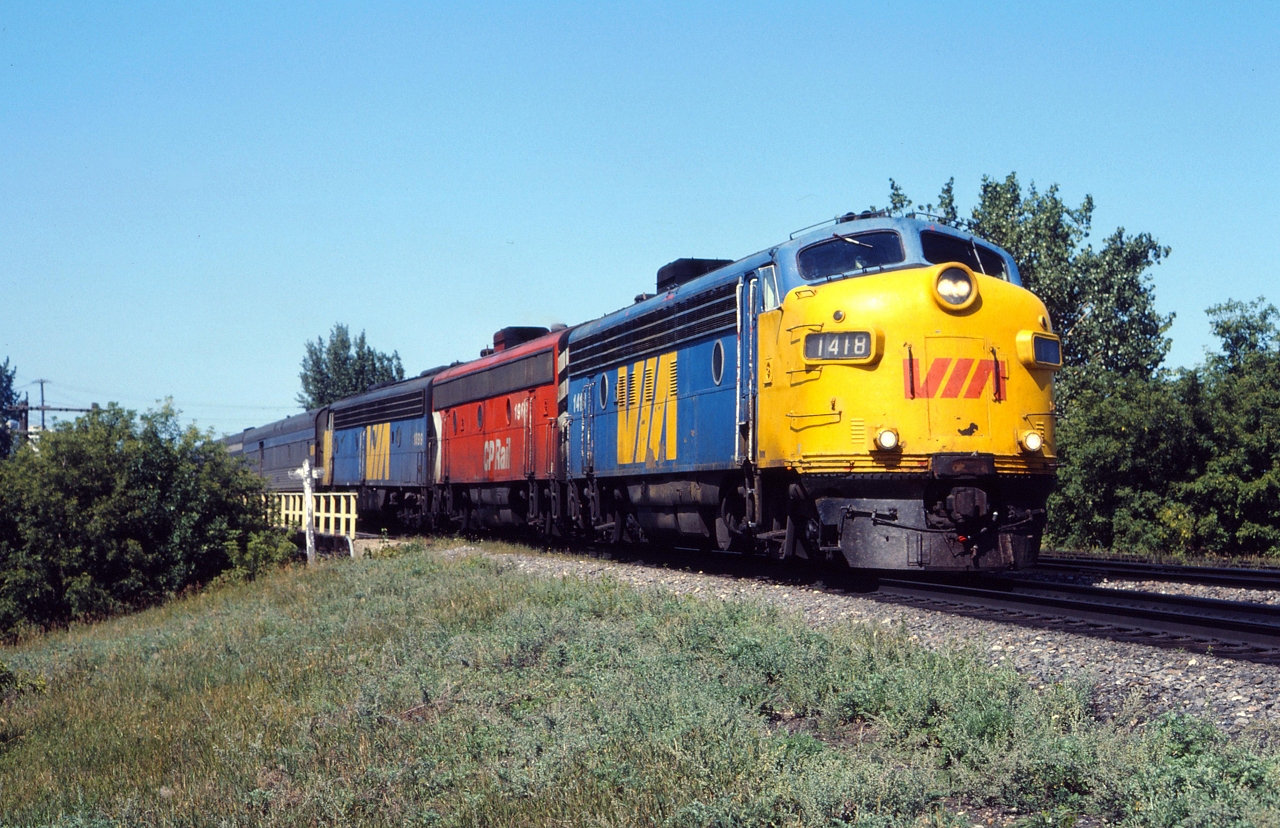 VIA #1 in Winnipeg with VIA 1418, CP 1902 and VIA E8 1899 as power