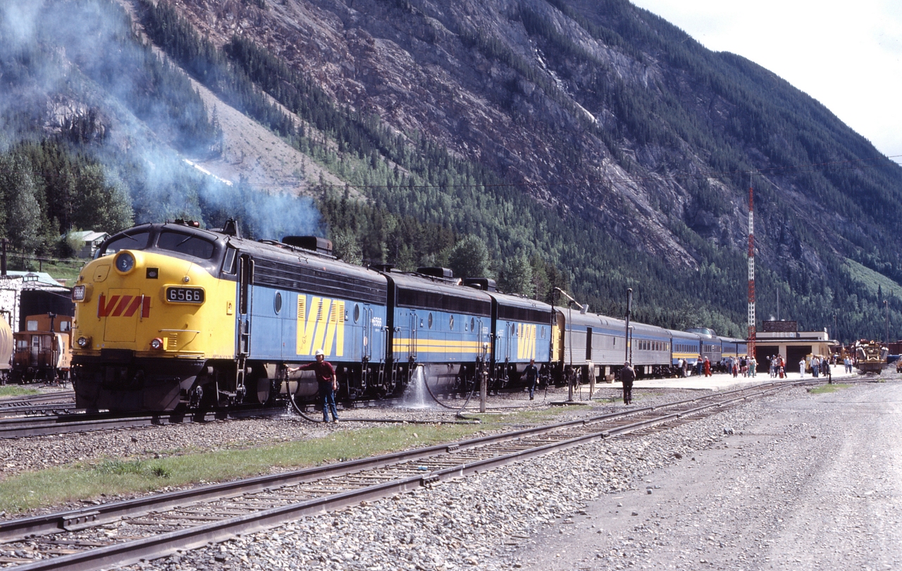 VIA #2 The Canadian makes its station stop at Field BC allowing passengers to stretch their legs and crews to water the locomotives before resuming the trip east, over the Great Divide and into Calgary