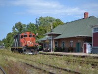 CN 4132 rest next to the CN Huntsville train station, while people are waiting for the Southbound Northlander to arrive. 