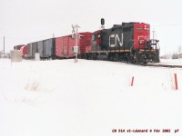 CN 514 is heading back home to Drummond after a day of work on this snowy day.