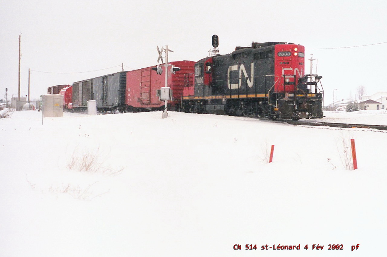 CN 514 is heading back home to Drummond after a day of work on this snowy day.