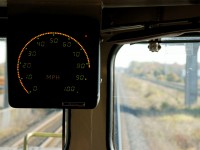 With just two more stops to go, we hammer it east on the straightaway between Ajax and Whitby doing 82 MPH with the overspeed on the F59.