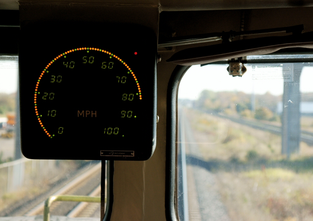 With just two more stops to go, we hammer it east on the straightaway between Ajax and Whitby doing 82 MPH with the overspeed on the F59.