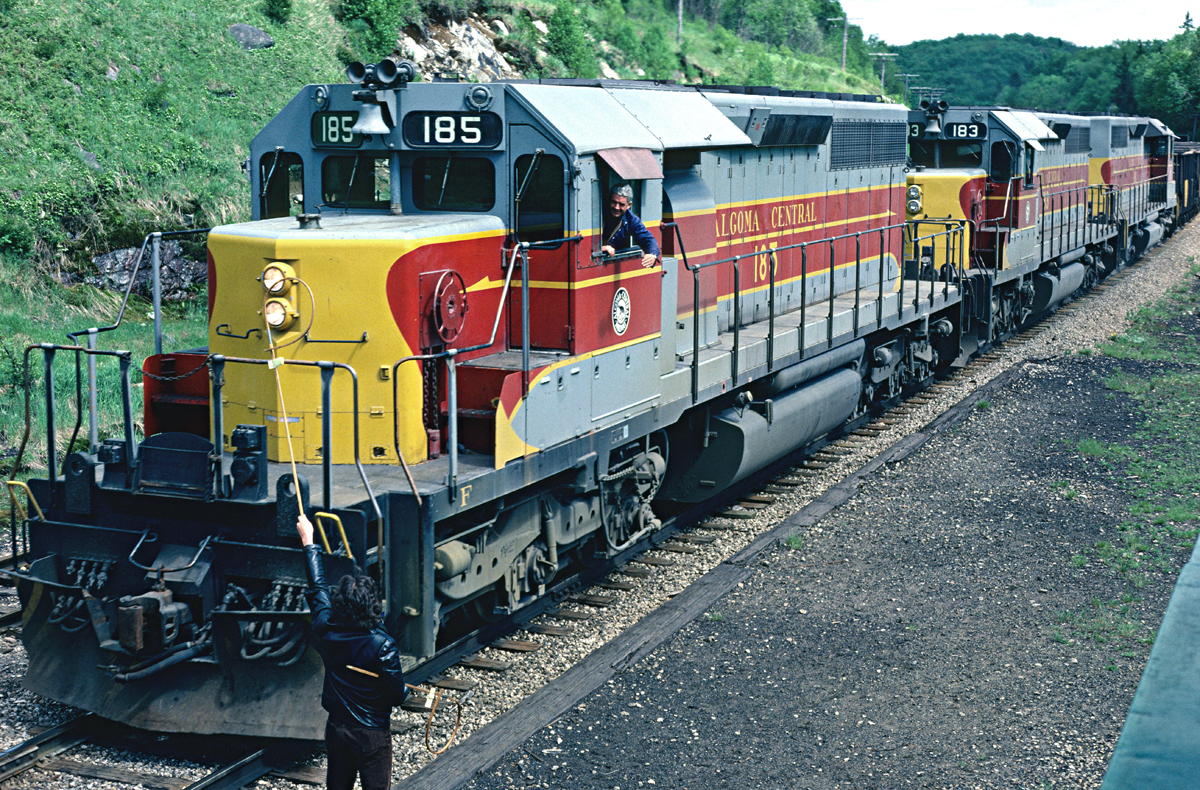 No. 9's head end brakeman is about to catch the orders from the operator at Frater Station. Taken from the roof of the station.