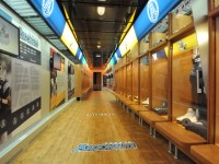 Shown here is the interior of the "Locker Room" car (Rebuilt from a Canadian Pacific Railway coach) on the Canadian Football League’s 100th Anniversary tour train.