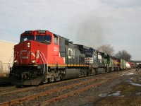 CN 399 notches out of London with CN 2524, NS 9290, BNSF 8012 and WC 6497 providing the power