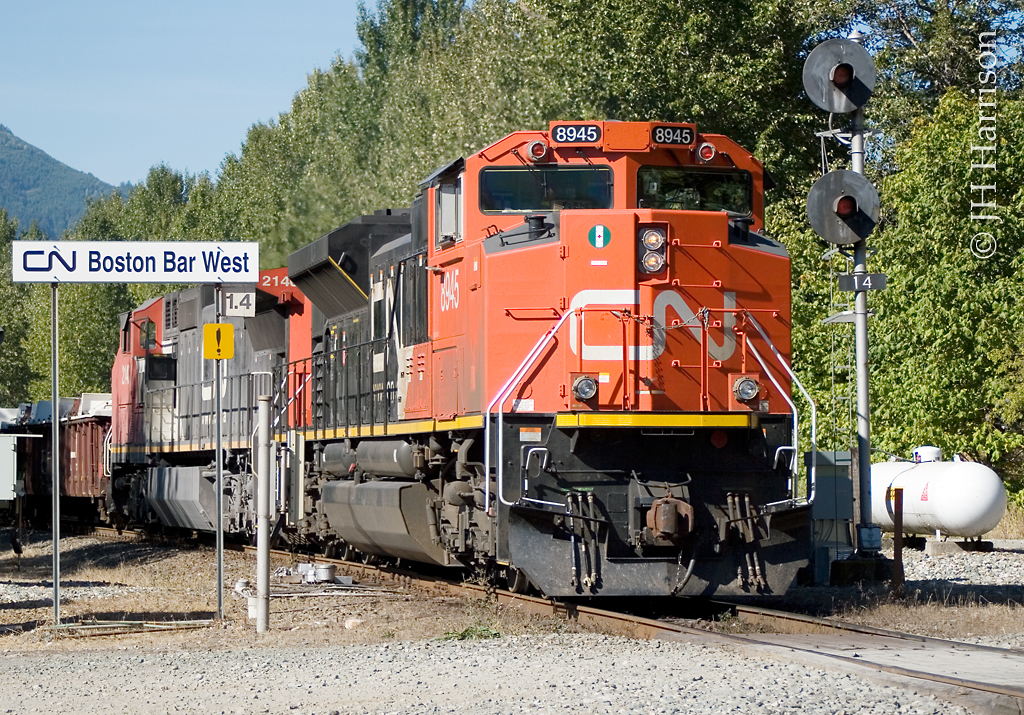 CNXW 8945 w/ the 2140 trailing, departs Boston Bar at 14:49 on the 18th.