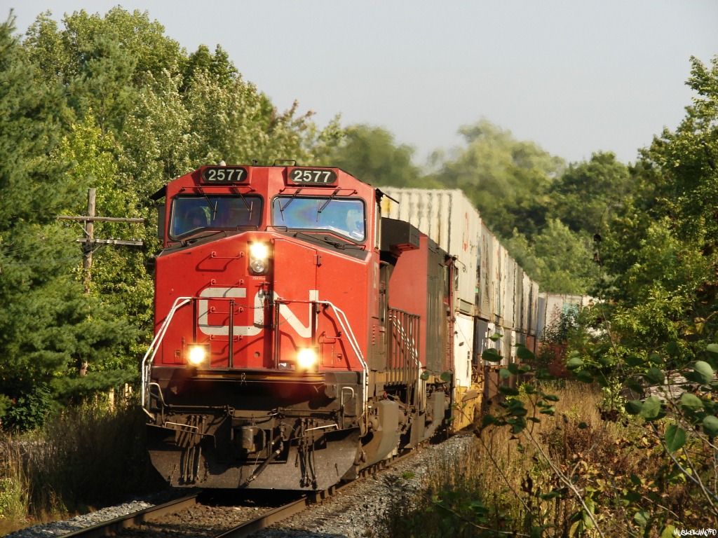 CN Q10731 31 - CN 2577 North approaching Washago with 94 platforms.