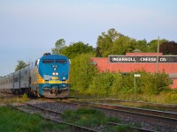 VIA 70on its approach to the Ingersoll VIA Station to make its stop.