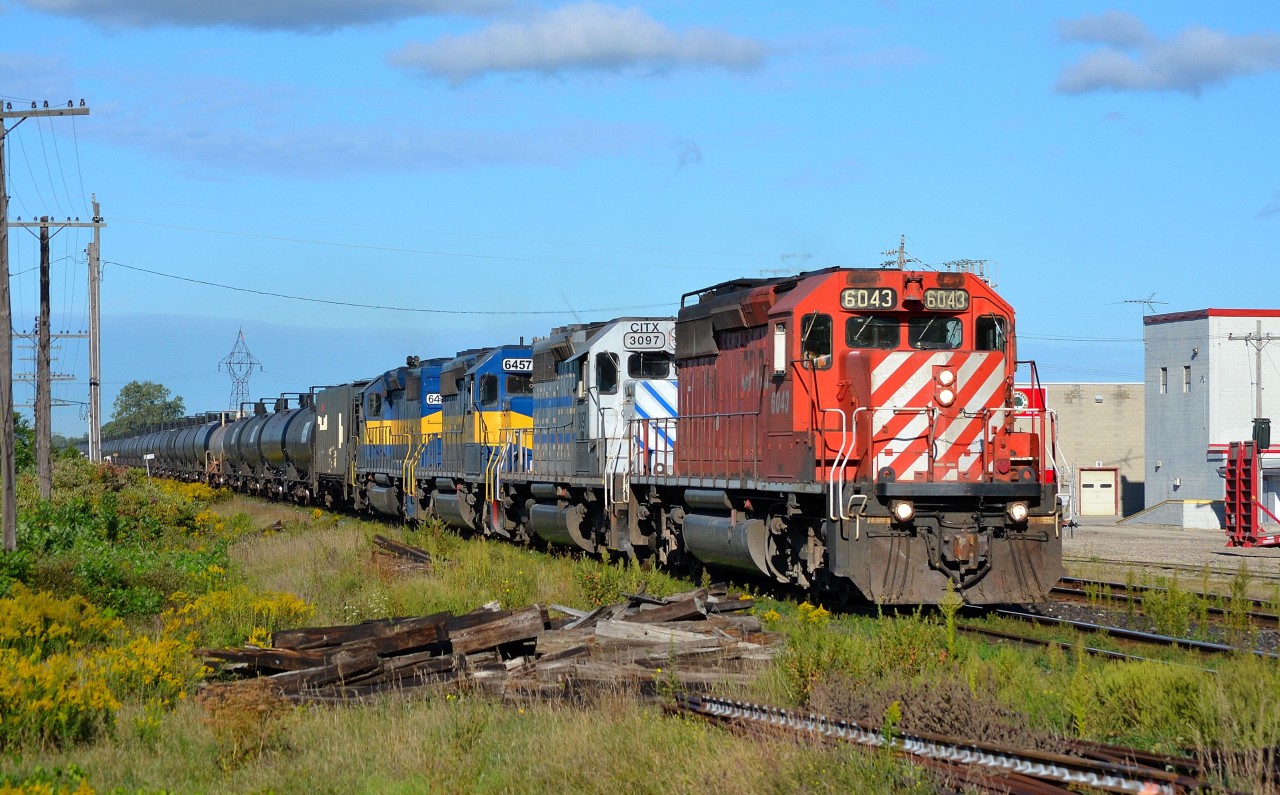 CP 642-833 sporting a nice all EMD lashup, heads eastbound thru Tilbury with 80 loads of ethanol destined for Albany NY