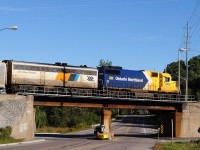 ONR 697 – The Northlander – is on the Vandorf Viaduct, CN Bala Subdivision mile 30.5,  Sept 24 2012. Thirty point five miles in fourty six minutes: average speed thirty nine point seven miles per hour. Image by S.Danko.