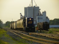 RA-L&W (GP9-4)4001 early morning lift w fourteen cars at Stratford ON 7.30am Thur June 28th 2012 wb for Goderich -- f4.5 x 302mm.