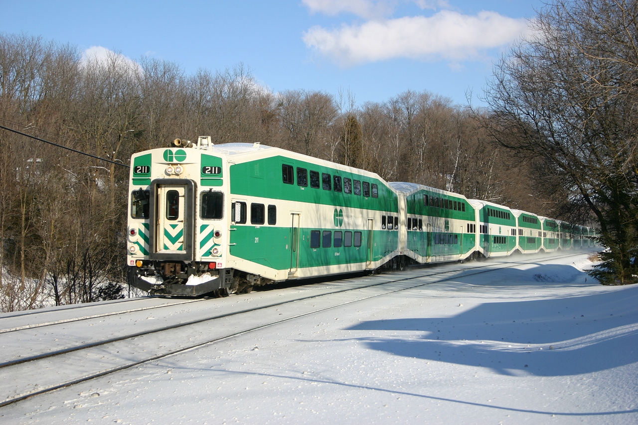 A GO equipment move rolls through Campbellville, bound for the GO storage yard at Guelph Jct on a beautiful Christmas Eve afternoon.
