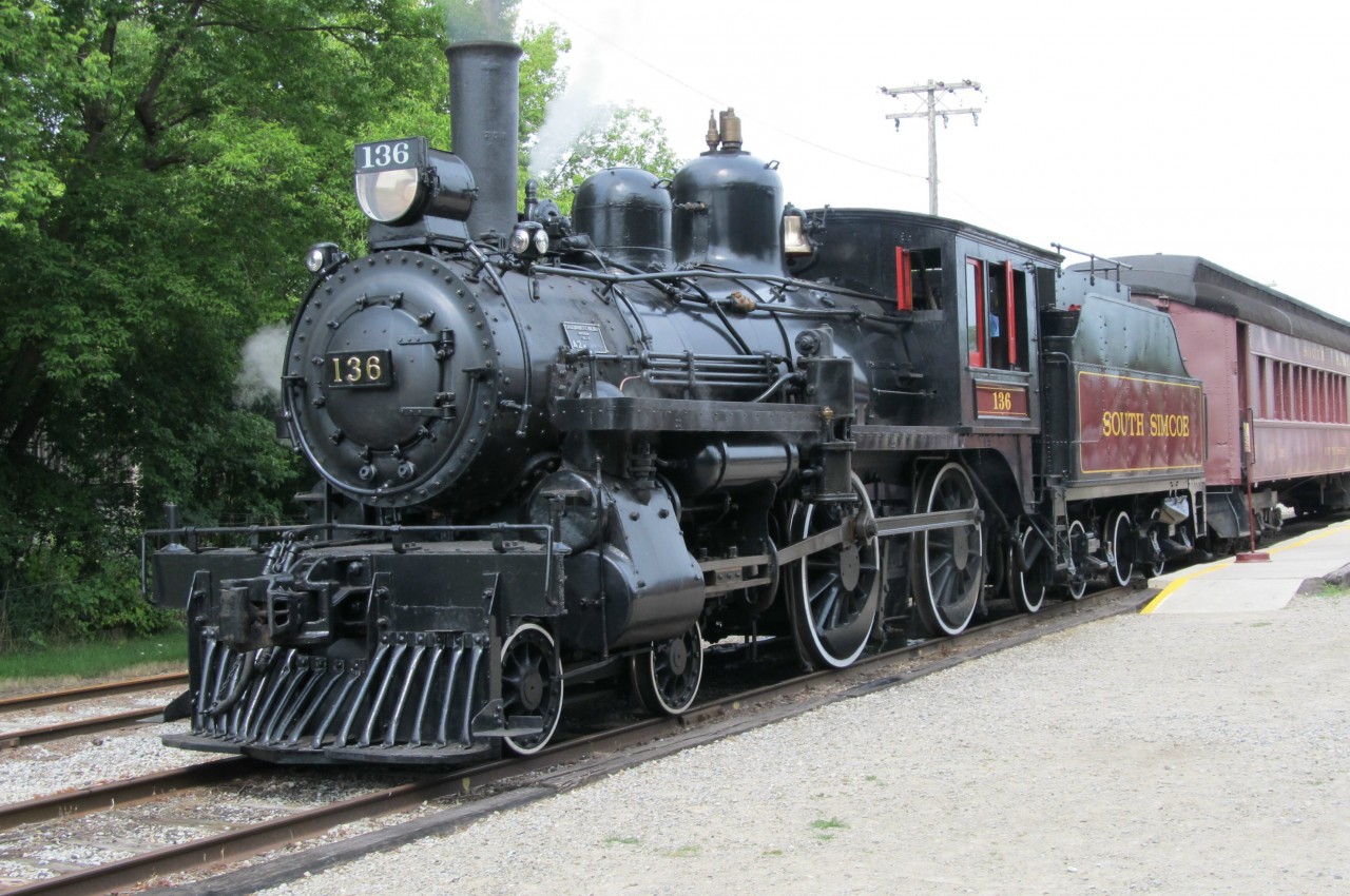 The South Simcoe Railway steam excursion train rests at Tottenham after it's first run of the day.