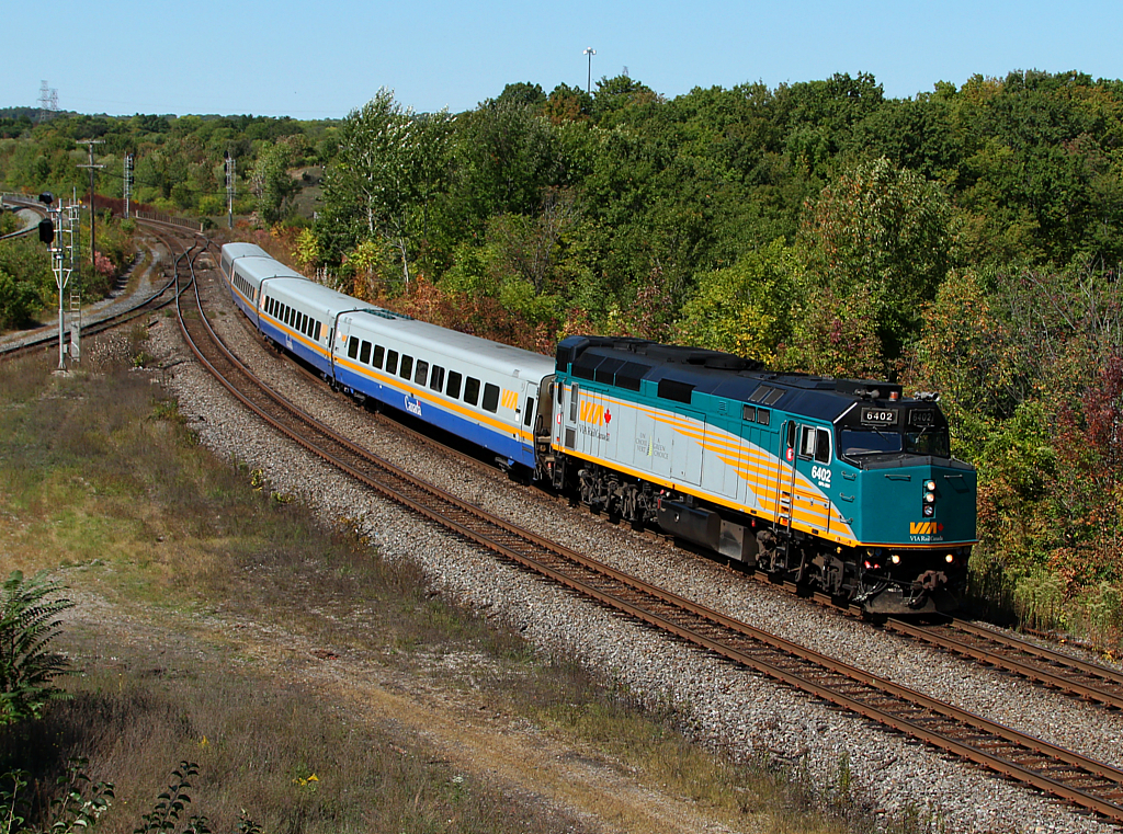 VIA 72 glides down the final mile of the Dundas Sub.