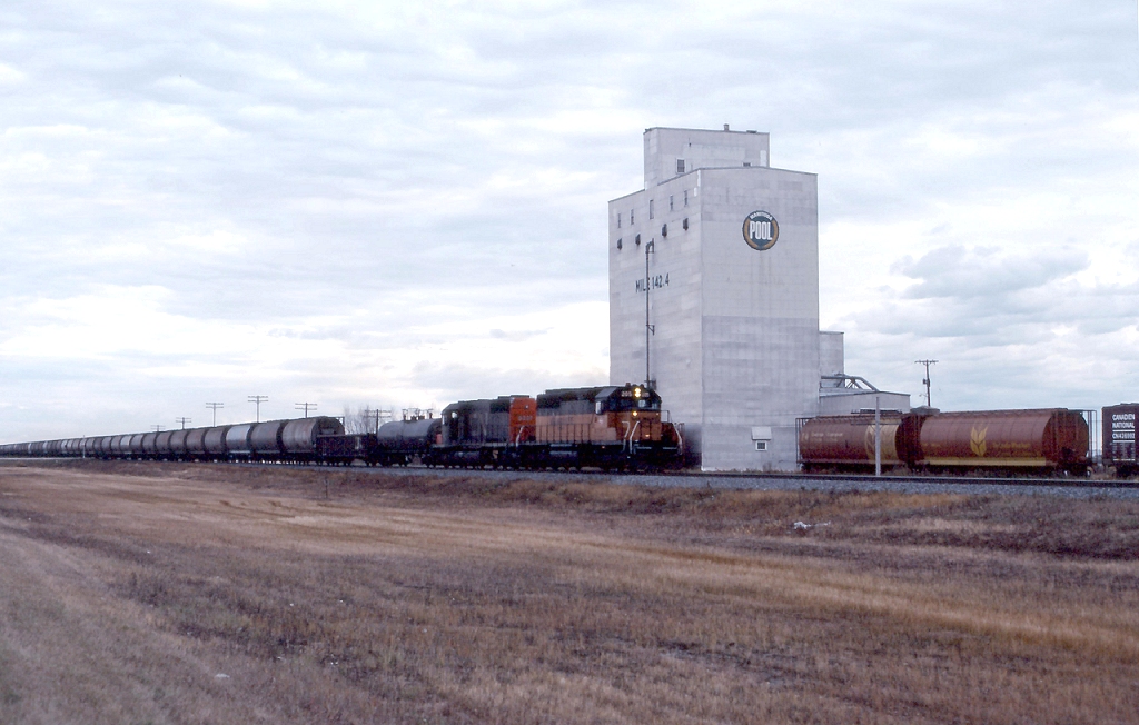 Leased Milwaukee Road SD40-2 # 205 leads a CN manifest north to Winnipeg