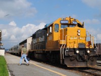 A crew change as the conductor exits GP38-2 on the southbound Northlander as the train makes its stop at Englehart