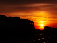 Northern Ontario sunset, ONR 121 arrived into Cochrane 15 minutes ago and is now backing into the yard to be tied up and service for the night for tomorrows run south as 122 to Toronto.
