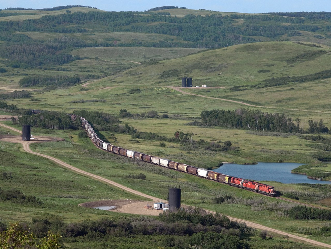Southbound Lloydminster to Wilkie wayfreight crosses the Battle River Valley