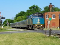 VIA (F40PH-3)6420 arriving eb Stratford ON 8.32am Sunday, July 1st 2012 - f4.5 x 105mm