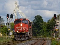 CN train #331, with 2571, roars through Ingersoll.