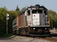 AMT 4143 a GP40FH-2 of NJT heritage enters the Westmount Subdivision at Montreal West