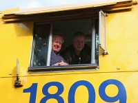 The Wayner and Woody Show: Enginemen Wayne Sykes and Dennis Wood smile for the camera as we bid farewll at Gravenhurst Station.