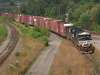 Running a few hours late, NS 328 rolls down the cowpath with NS 2711 and C39-8 8211