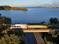 The passengers of VIA 95 enjoy a majestic view of Hamilton Harbour from their Budd Cars on their way to Niagara Falls.