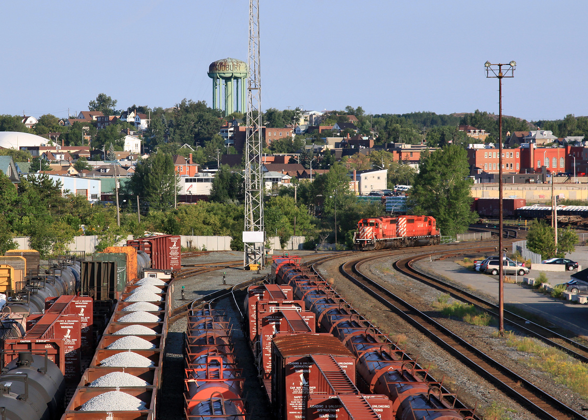 CP 6037 train U55-15 prepares to depart for the mine at Levack to switch out loads for the smelter in Sudbury.