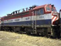 BCR electric 6004 sits on the dead line in Prince George, BC coupled to BCR 6001, 02, 03, 05, 06 & 07. 6001 may be the lone survivor of the bunch.