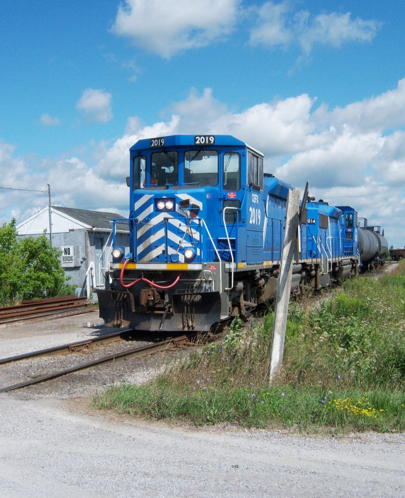 CEFX 2019 and CEFX 2014 build their train in the Southern Ontario Railway's Garnet yard on a hot summer afternoon.