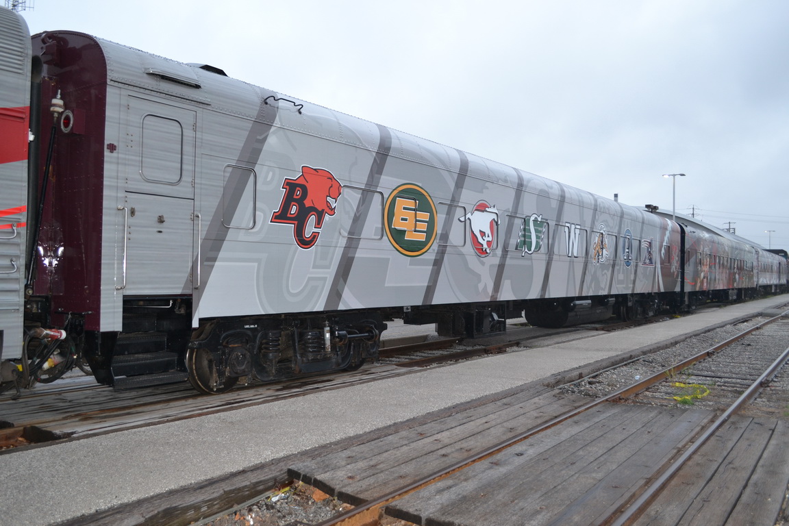 CP 104 on the CFL tour train, sitting in Windsor, Ontario