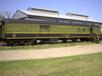 Security was in place back in the day as evidenced by the bars at each window of the car.  Mail & Express car CN 7815 has been nicely preserved in CN's 1950's paint scheme and is on display at the Alberta Railway Museum on the outskirts of Edmonton.
