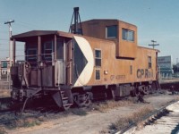 Cruising around in my brand new 1973 Plymouth Duster I stopped in at the CP/TH&B Aberdeen Yard and caught this 'newer' CP steel caboose sitting by itself at the entrance to the yard.  The switch points are well oiled and the weed killer is starting to take affect on these ballast free yard tracks.