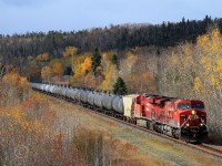 CP 9601 and 8839 lead crude oil train 608 eastward at Rossport Ontario October 11, 2012.
