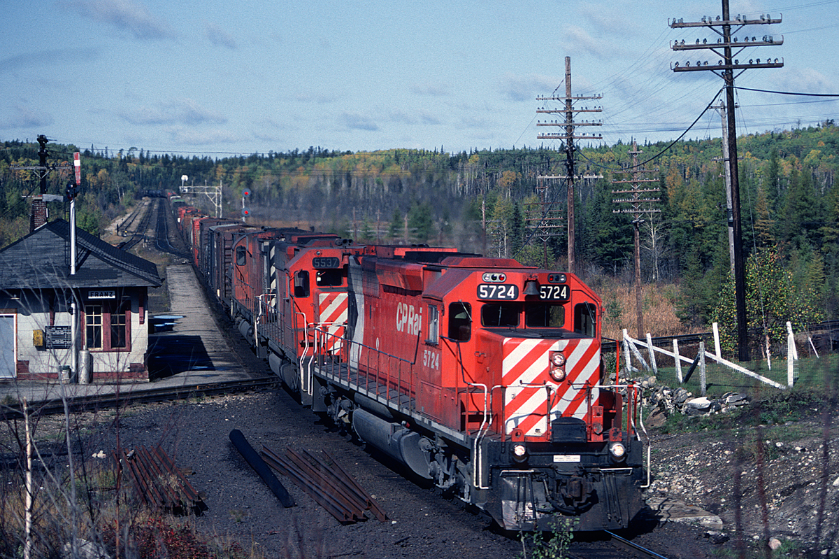 An eastbound is just clearing the Algoma Central diamond on a chilly fall day.
