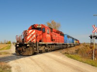 CP 641 passes west thru Tilbury with a great all EMD consist.