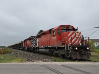 The last train ever to call at Chalk River, Ontario prepares to depart for points west to continue the CWR salvage operations of the North Bay sub. A sad day indeed for railroading in the Ottawa Valley.