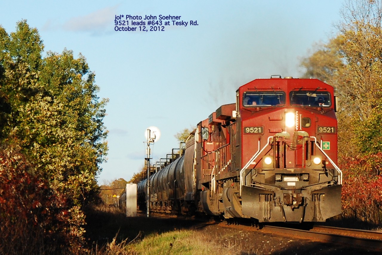 CP Ethanol Empties train #643 at Tesky Road, Croydon with leader 9512 October 12, 2012