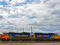 Clouds gather over the Ontario Northland’s future, following the Ontario government’s announcement in March 2012 of plans to sell the railway to the private sector. GP38-2 #1808 and SD40-2 #2200 have yarded their freight train and wait in front of the Cochrane station to be moved to the shop area.