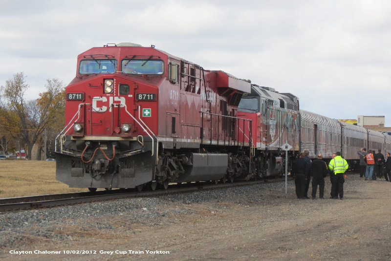 Grey Cup Train pulling into Yorkton, Saskatchewan on the Wynyard Subdivision