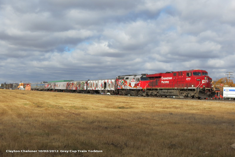 The 100 Year Grey Cup Train is about to leave Yorkton on it's way East.