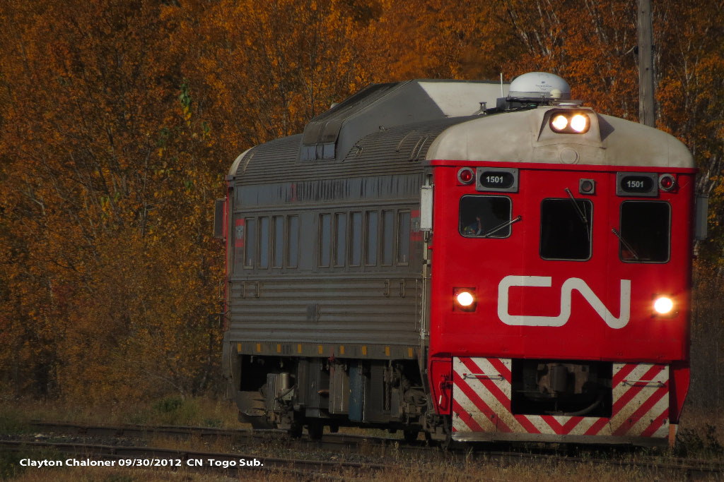 CN 1501 working Togo Sub. roadbed and rail on a Sunday Morning.