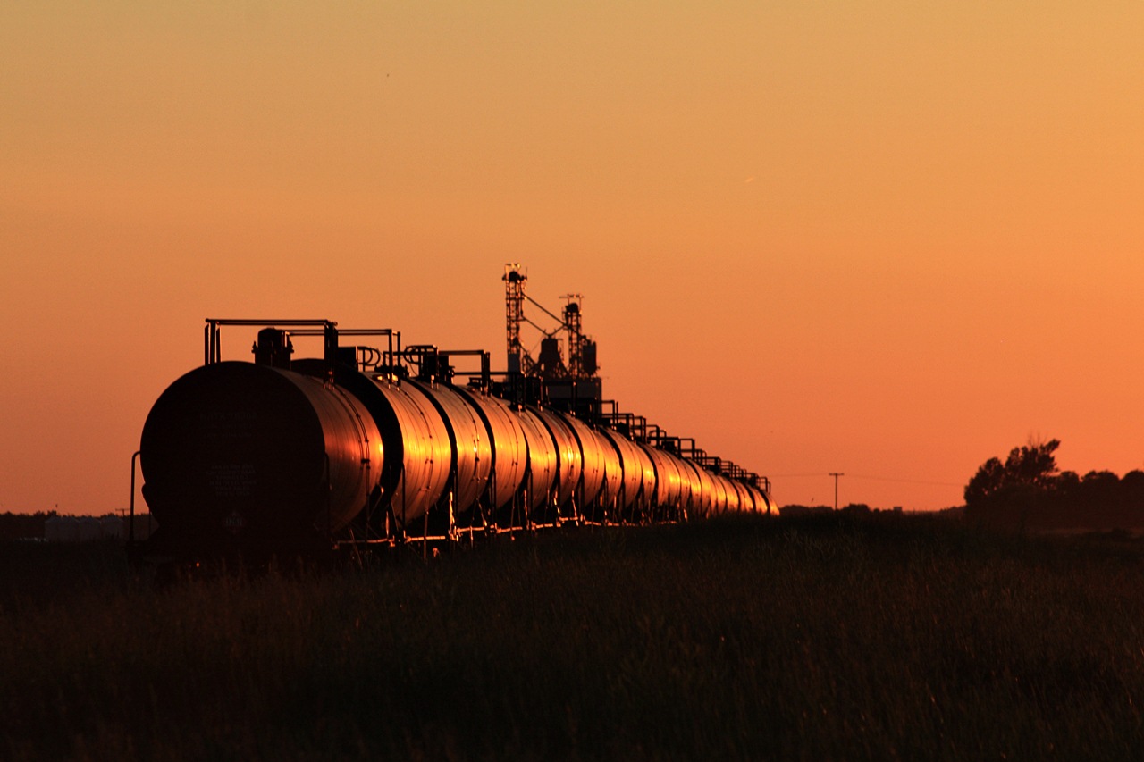 The sunsets on a string of oil tankers at Fairlight Saskatchewan on the CN Cromer Subdivision.