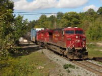 CP 9658 South leaves South Yard Switch MacTier with a fresh crew to Toronto on a second section of train 202 running as 2202-17, consisting of mostly empty multis for Spence.