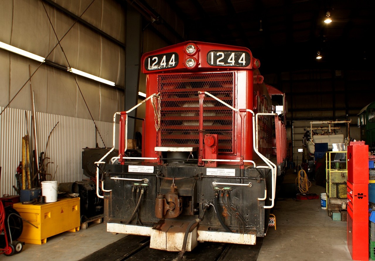 Ex CP 1244 SW 1200RSu now OSR 1244 sits in the shop at Salford Ontario after testing most of the day.