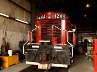 Ex CP 1244 SW 1200RSu now OSR 1244 sits in the shop at Salford Ontario after testing most of the day.