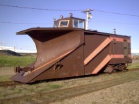 Built by the Russell Snow Plow Co. of Ridgway, PA. this classic railway single-track plow has been well taken care of over the years.  On this hot and sunny July day, it sits cleaned and painted in the Havre St-Pierre yard waiting to be stencilled and for the snow to start flying.